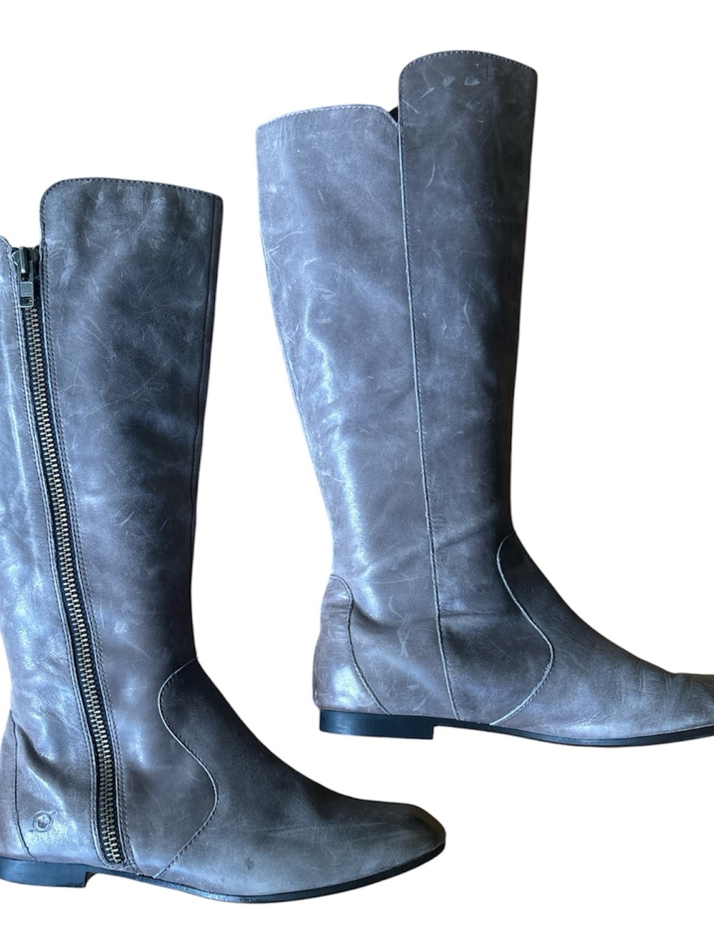 Born Women's Tall Riding Boots - Gray Leather Knee-High Zip Boot - Picture 2 of 5